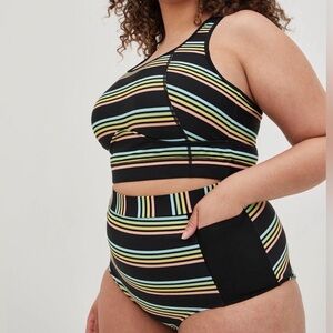Torrid Ultra High-Rise multi Striped Swim Bottom Black 3X